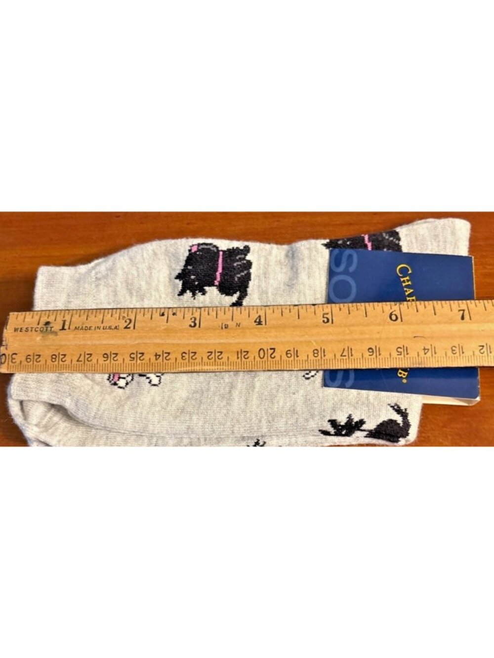 Vtg Womens Charter Club Grey Crew Socks White & Black Dog Print Mothers Day NWT - Picture 3 of 4